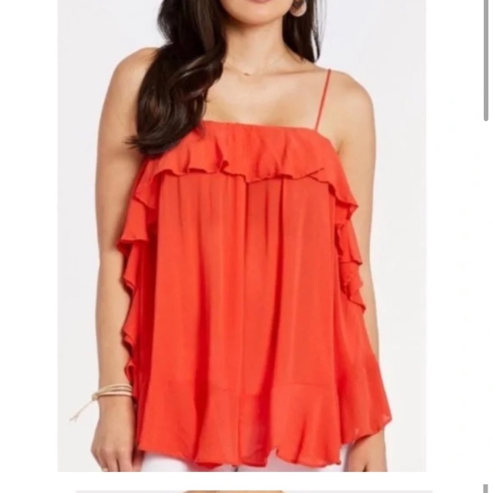 Free People cascades orange flowy tank top Med